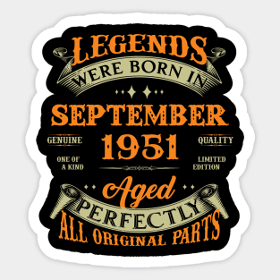 72nd Birthday Gift Legends Born In September 1951 72 Years Old Sticker